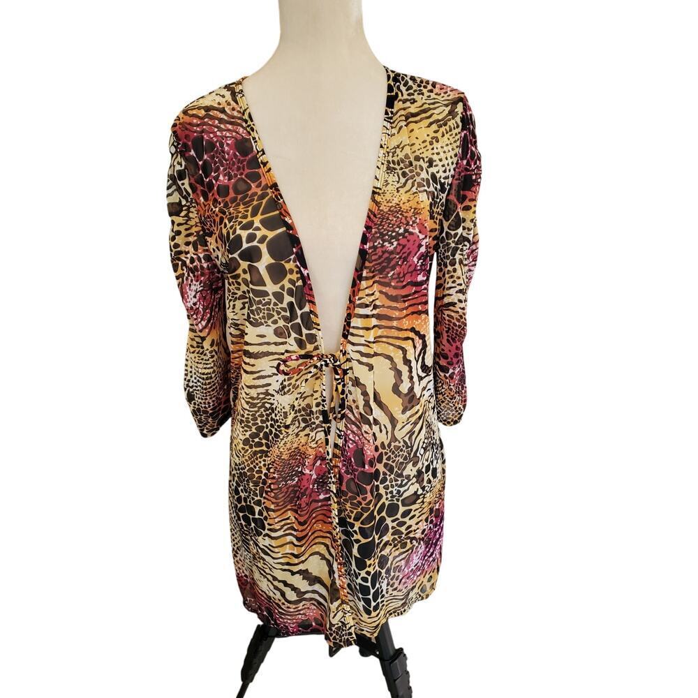 Christina‎ sheer Leopars tie wrap Kimono Large